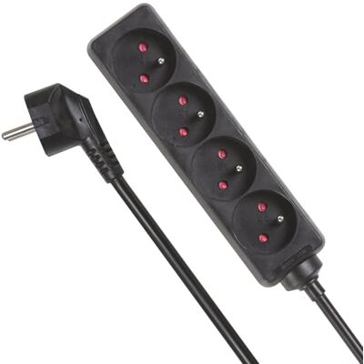 Perel Stekkerdoos, 4-voudig type E met kinderbeveiliging, kabel H05VV-F 3G1.5 1,5 m, 3680 W, compacte verlenging binnen, zwart, IP20, 16 A, 230 V Perel Stekkerdoos, 4-voudig type E met kinderbeveiliging, kabel H05VV-F 3G1.5 1,5 m, 3680 W, compacte verlenging binnen, zwart, IP20, 16 A, 230 V