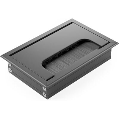 ATM Kabeldoorvoer van aluminium, kabeldoorvoer met geïntegreerde borstel en klep, voor orde en overzicht op de werkplek, rechthoekig, mat zwart, 80 x 120 mm ATM Kabeldoorvoer van aluminium, kabeldoorvoer met geïntegreerde borstel en klep, voor orde en overzicht op de werkplek, rechthoekig, mat zwart, 80 x 120 mm