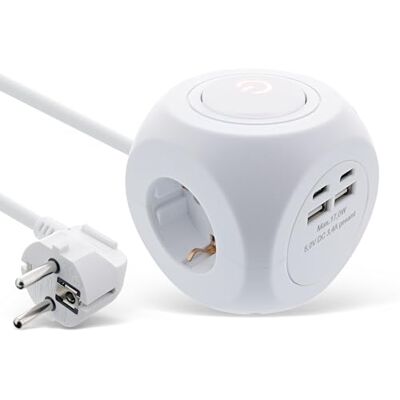 InLine 16499A Cube 7-in-1 stekkerdoos met USB, 3 geaarde contacten, 2 USB-C-poorten, 2 USB-A-poorten, met schakelaar, 2 m kabel, stekkerdoos, tafelstopcontact, 3680 W, wit InLine 16499A Cube 7-in-1 stekkerdoos met USB, 3 geaarde contacten, 2 USB-C-poorten, 2 USB-A-poorten, met schakelaar, 2 m kabel, stekkerdoos, tafelstopcontact, 3680 W, wit