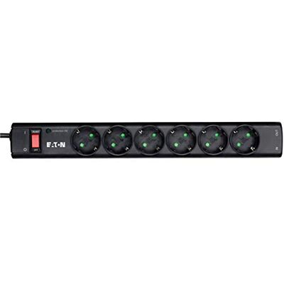Eaton PS6TD Protection Strip 6 Tel@ DIN stekkerdoos met overspanningsbeveiliging (6 Schuko-stopcontacten, schakelbaar, telefoonbeveiliging) zwart Eaton PS6TD Protection Strip 6 Tel@ DIN stekkerdoos met overspanningsbeveiliging (6 Schuko-stopcontacten, schakelbaar, telefoonbeveiliging) zwart