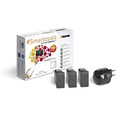 Bticino Livinglight Smart SL3601KIT Set met verbonden lichten voor het in- en uitschakelen van de lichten via de app of met Alexa, Google en Siri, met 1 plug-in gateway zwart S36GWGC en 3 Bticino Livinglight Smart SL3601KIT Set met verbonden lichten voor het in- en uitschakelen van de lichten via de app of met Alexa, Google en Siri, met 1 plug-in gateway zwart S36GWGC en 3