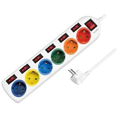 Logilink LPS259 6-voudige stekkerdoos (CEE 7/3) met 7 aan/uit-schakelaars, met overspanningsbeveiliging + geïntegreerde veiligheidssluiter (verhoogde aanraakbeveiliging), kleur Logilink LPS259 6-voudige stekkerdoos (CEE 7/3) met 7 aan/uit-schakelaars, met overspanningsbeveiliging + geïntegreerde veiligheidssluiter (verhoogde aanraakbeveiliging), kleur