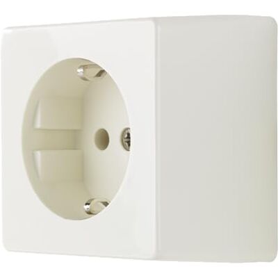 REV Standaard opbouwstopcontact, met geaard contact, 1-voudig, crèmewit REV Standaard opbouwstopcontact, met geaard contact, 1-voudig, crèmewit