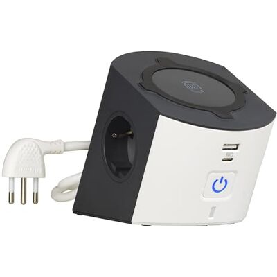 Bticino S3714DBUW Bureau-stekkerdoos, 5-zits, draadloze oplader, 15 W, USB A+C-stopcontacten, 2 Schuko-stopcontacten, stekkerdoos met schakelaar en led, klein stopcontact 10 A Bticino S3714DBUW Bureau-stekkerdoos, 5-zits, draadloze oplader, 15 W, USB A+C-stopcontacten, 2 Schuko-stopcontacten, stekkerdoos met schakelaar en led, klein stopcontact 10 A