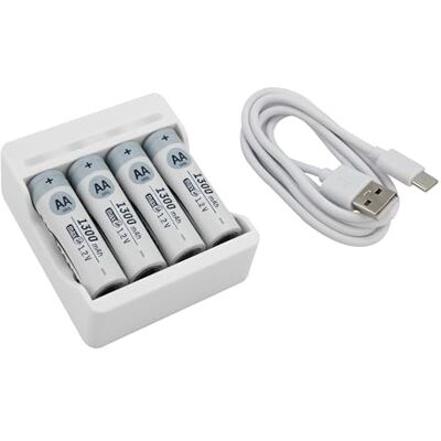 Ansmann Basic IV batterijlader + 4 oplaadbare HR6 1300 mAh 1,2 V (1 stuk) mini-oplader voor 1-4 NiMH Mignon AA/Micro AAA batterijen compacte acculader Ansmann Basic IV batterijlader + 4 oplaadbare HR6 1300 mAh 1,2 V (1 stuk) mini-oplader voor 1-4 NiMH Mignon AA/Micro AAA batterijen compacte acculader