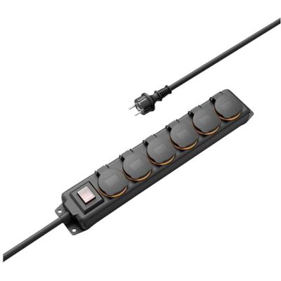 Hama 6-voudige stekkerdoos voor buiten, schakelaar, 2 m (IP44, tuinstopcontact, buitenstopcontact, waterdicht, stekkerdoos, stekkerdoos met aanraakbeveiliging, 45°) zwart Hama 6-voudige stekkerdoos voor buiten, schakelaar, 2 m (IP44, tuinstopcontact, buitenstopcontact, waterdicht, stekkerdoos, stekkerdoos met aanraakbeveiliging, 45°) zwart