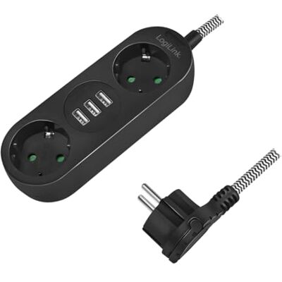 Logilink LPS262U 2+3 stekkerdoos met 2 CEE 7/3 stopcontacten en 3 USB A (5 V/3,2 A 16 W), met mantel, IP20 en met geïntegreerde veiligheidsmoer (contactbeveiliging), zwart Logilink LPS262U 2+3 stekkerdoos met 2 CEE 7/3 stopcontacten en 3 USB A (5 V/3,2 A 16 W), met mantel, IP20 en met geïntegreerde veiligheidsmoer (contactbeveiliging), zwart