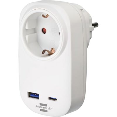 Brennenstuhl Stekkeradapter met USB C Power Delivery en USB A (stekkerdoos met USB voor snel opladen, 1 x USB C Power Delivery 20 W, 1 x USB A 18 W) Brennenstuhl Stekkeradapter met USB C Power Delivery en USB A (stekkerdoos met USB voor snel opladen, 1 x USB C Power Delivery 20 W, 1 x USB A 18 W)