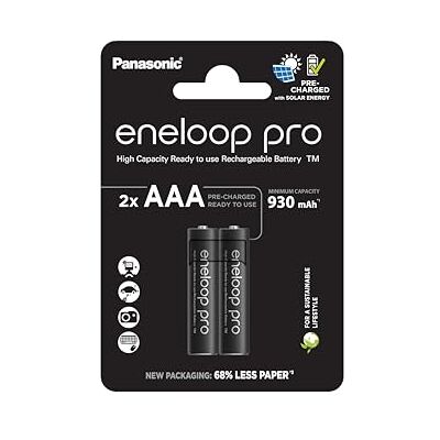 Eneloop Panasonic Pro ready-to use Ni-MH, AAA/Micro, blister 2 stuks, min. 930 mAh, levensduur van 500 laadcycli, oplaadbare batterij geleverd in gratis plastic verpakking Eneloop Panasonic Pro ready-to use Ni-MH, AAA/Micro, blister 2 stuks, min. 930 mAh, levensduur van 500 laadcycli, oplaadbare batterij geleverd in gratis plastic verpakking