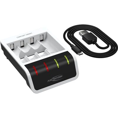 Ansmann Acculader voor 1 tot 4 NiMH AA of AAA batterijen, automatische acculader met Perfect-7 oplaadtechnologie, enkele bay-bewaking en reparatiemodus, Comfort Smart Ansmann Acculader voor 1 tot 4 NiMH AA of AAA batterijen, automatische acculader met Perfect-7 oplaadtechnologie, enkele bay-bewaking en reparatiemodus, Comfort Smart