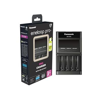 Eneloop Panasonic Pro-oplader met USB-output, voor 1-4 Ni-MH AA/AAA Opladen, 10 veiligheidsfuncties Eneloop Panasonic Pro-oplader met USB-output, voor 1-4 Ni-MH AA/AAA Opladen, 10 veiligheidsfuncties