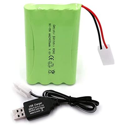 Gecoty ® Oplaadbare NiMH 9,6 V 2400 mAh AA batterij met KET 2P aansluiting en oplaadkabel voor vrachtwagens, tanks en radiografisch bestuurbare slagschepen Gecoty ® Oplaadbare NiMH 9,6 V 2400 mAh AA batterij met KET 2P aansluiting en oplaadkabel voor vrachtwagens, tanks en radiografisch bestuurbare slagschepen