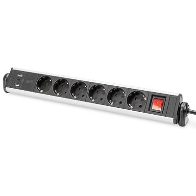 Digitus DA-70624 Stekkerdoos met USB-oplader, 6 x stopcontact met geaard contact, 2 x USB-A-oplaadpoorten, 1 x type C, veiligheidsschakelaar, desktopmontage, zwart Digitus DA-70624 Stekkerdoos met USB-oplader, 6 x stopcontact met geaard contact, 2 x USB-A-oplaadpoorten, 1 x type C, veiligheidsschakelaar, desktopmontage, zwart