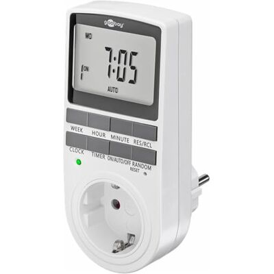 goobay Digitale timer met 16 programma's Stopcontact met willekeurige modus voor inbraakbeveiliging Timer met 100 dagen reservebatterij 3680 W 230 V (AC) 16 A 64900 goobay Digitale timer met 16 programma's Stopcontact met willekeurige modus voor inbraakbeveiliging Timer met 100 dagen reservebatterij 3680 W 230 V (AC) 16 A 64900