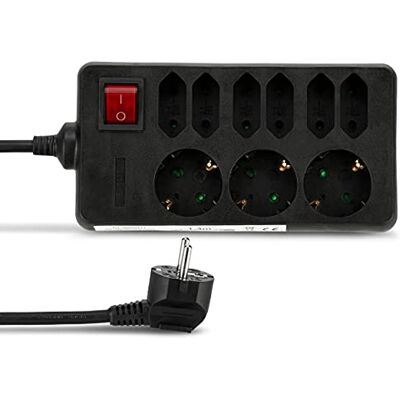 REV Socket Line 9-vouw 1,4 m w. switch zwart REV Socket Line 9-vouw 1,4 m w. switch zwart