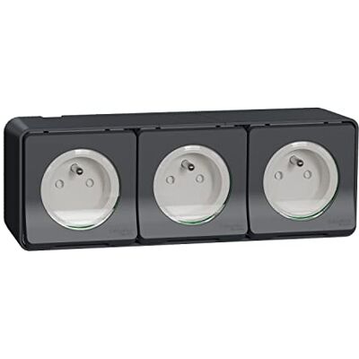 Schneider Electric Mureva Styl Triple PC 2P+T Horizontaal standaard stopcontact voorbedraad opbouw IP55 IK08 grijs 3 stopcontacten Schneider Electric Mureva Styl Triple PC 2P+T Horizontaal standaard stopcontact voorbedraad opbouw IP55 IK08 grijs 3 stopcontacten