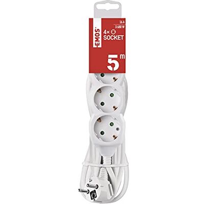 EMOS 4-voudig stekkerdoos, kabel 5 m, wit, 45 graden gedraaide stopcontacten, 1,5 mm, Schuko stekkerdoos met kinderbeveiliging, IP20 voor gebruik binnenshuis, P0425R EMOS 4-voudig stekkerdoos, kabel 5 m, wit, 45 graden gedraaide stopcontacten, 1,5 mm, Schuko stekkerdoos met kinderbeveiliging, IP20 voor gebruik binnenshuis, P0425R