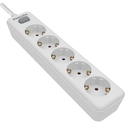 Philips SPN1142WA/10 stekkerdoos met 5 stopcontacten, aan/uit-schakelaar, 1,5 m gevlochten stroomkabel (hoge weerstand), wit Philips SPN1142WA/10 stekkerdoos met 5 stopcontacten, aan/uit-schakelaar, 1,5 m gevlochten stroomkabel (hoge weerstand), wit