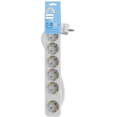 Philips CHP2164G 6-voudige Schuko-voeding voeding 2160W gevlochten stroomkabel 1,5 m hoge sterkte veiligheidssluiting (led-indicator Pro) grijs Philips CHP2164G 6-voudige Schuko-voeding voeding 2160W gevlochten stroomkabel 1,5 m hoge sterkte veiligheidssluiting (led-indicator Pro) grijs