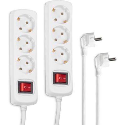 Hama set van 2 stekkerdozen 3 stopcontacten (2 stopcontacten met schakelaar om energie te besparen, stopcontacten 45° gehoekt, 1,4 m kabel, GS-gekeurd) wit Hama set van 2 stekkerdozen 3 stopcontacten (2 stopcontacten met schakelaar om energie te besparen, stopcontacten 45° gehoekt, 1,4 m kabel, GS-gekeurd) wit