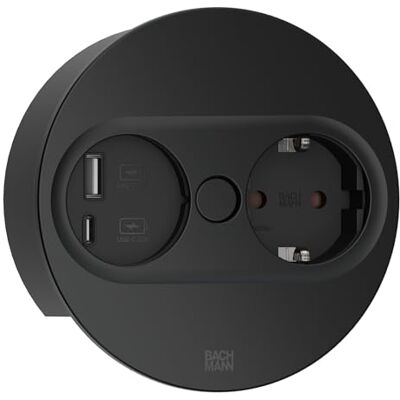 Bachmann 946.104 Twist 2 ronde inbouwcontactdoos met USB A- en USB C-kabel 2 m voor keuken en kantoor zwart (met automatische opening en anti-vingerafdrukcoating) Bachmann 946.104 Twist 2 ronde inbouwcontactdoos met USB A- en USB C-kabel 2 m voor keuken en kantoor zwart (met automatische opening en anti-vingerafdrukcoating)