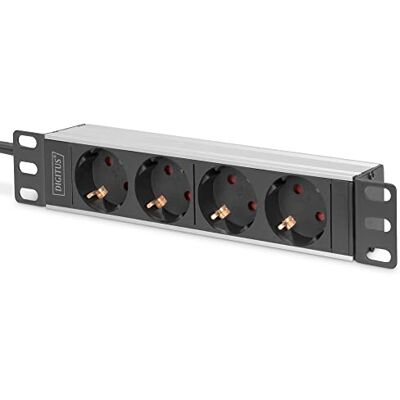 Digitus 4-weg stekkerdoos 1U 10 inch (254 mm) rackmontage in netwerkkast DN-95418 zilver/zwart Digitus 4-weg stekkerdoos 1U 10 inch (254 mm) rackmontage in netwerkkast DN-95418 zilver/zwart