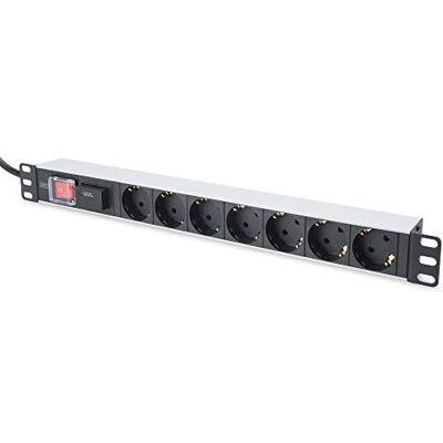Digitus DN-95407 19" stekkerdoos, 7 handvatten, 1HE, 250VAC, 50/60Hz, 16A, 4000W, met schakelaar en overspanningsbeveiliging,7 kranen,Grijs Digitus DN-95407 19" stekkerdoos, 7 handvatten, 1HE, 250VAC, 50/60Hz, 16A, 4000W, met schakelaar en overspanningsbeveiliging,7 kranen,Grijs