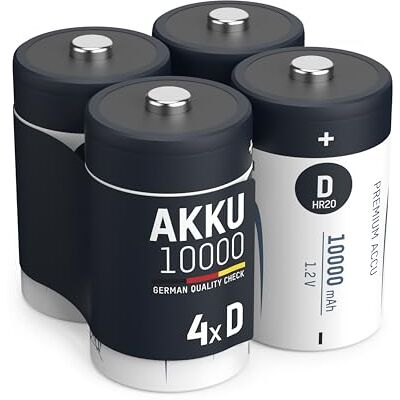 Ansmann Oplaadbare batterijen Mono D type 10000 1,2 V NimH (4 stuks) HR20 oplaadbare batterijen met lage zelfontlading ideale batterijen voor zaklampen, speelgoed, medische apparaten Ansmann Oplaadbare batterijen Mono D type 10000 1,2 V NimH (4 stuks) HR20 oplaadbare batterijen met lage zelfontlading ideale batterijen voor zaklampen, speelgoed, medische apparaten