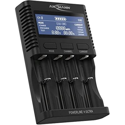 Ansmann Powerline4Ultra USB-batterijlader (1 stuk) – oplader voor 1 tot 4 NiMH AA/AAA/C/D & Li-ION 10440 tot 26650 – automatische oplader met 4 programma's (opladen, ontladen, testen, snel opladen) Ansmann Powerline4Ultra USB-batterijlader (1 stuk) – oplader voor 1 tot 4 NiMH AA/AAA/C/D & Li-ION 10440 tot 26650 – automatische oplader met 4 programma's (opladen, ontladen, testen, snel opladen)