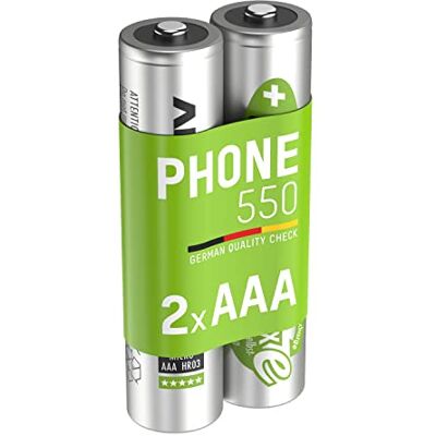 Ansmann AAA mAh NiMH 1,2 V oplaadbare batterijen (2 stuks) – oplaadbare batterijen voor draadloze vaste telefoon, babyfoon, walkietalkie, AAA-batterij met lage zelfontlading Ansmann AAA mAh NiMH 1,2 V oplaadbare batterijen (2 stuks) – oplaadbare batterijen voor draadloze vaste telefoon, babyfoon, walkietalkie, AAA-batterij met lage zelfontlading