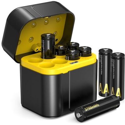 SURFOU 8 stuks oplaadbare AA-lithiumbatterijen met oplader, 1,5 V 3700 mWh, hoge capaciteit, tot 2000 laadcycli, met opbergdoos, compatibel met knipperende buitencamera SURFOU 8 stuks oplaadbare AA-lithiumbatterijen met oplader, 1,5 V 3700 mWh, hoge capaciteit, tot 2000 laadcycli, met opbergdoos, compatibel met knipperende buitencamera