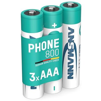 Ansmann AAA 800 mAh NiMH 1,2 V oplaadbare batterijen (3 stuks) oplaadbare batterijen voor draadloze vaste telefoon, babyfoon, walkietalkie enz. AAA batterij met lage zelfontlading Ansmann AAA 800 mAh NiMH 1,2 V oplaadbare batterijen (3 stuks) oplaadbare batterijen voor draadloze vaste telefoon, babyfoon, walkietalkie enz. AAA batterij met lage zelfontlading