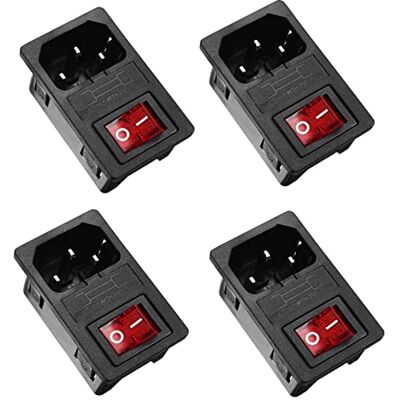 Oiyagai 4 set IEC320 C14 ingangsmodule zekeringconnector schakelaar stekker met schakelaar AC 250 V 10 A (rood) Oiyagai 4 set IEC320 C14 ingangsmodule zekeringconnector schakelaar stekker met schakelaar AC 250 V 10 A (rood)