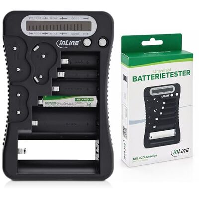 InLine 01285 Batterijtester met lcd-display voor ronde batterijen en knoppen en blok 9 V InLine 01285 Batterijtester met lcd-display voor ronde batterijen en knoppen en blok 9 V