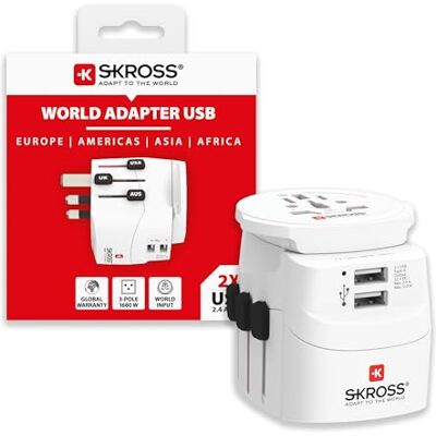 SKROSS Pro Light USB World landstekker (2 x A) wit SKROSS Pro Light USB World landstekker (2 x A) wit