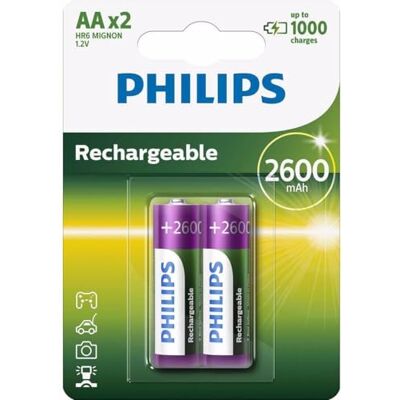 Philips Multi Life NiMH AA Mignon batterijen, 2600 mAh, 2 stuks Philips Multi Life NiMH AA Mignon batterijen, 2600 mAh, 2 stuks