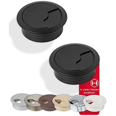 Gedotec Kabeldoorvoer H1001, kunststof, rond, om in te drukken, verzonken, voor bureau, kantoormeubels, boorgat 80 mm, 2 stuks, zwart Gedotec Kabeldoorvoer H1001, kunststof, rond, om in te drukken, verzonken, voor bureau, kantoormeubels, boorgat 80 mm, 2 stuks, zwart