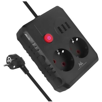 Maclean MCE387/8 Stekkerdoos, 2 stopcontacten, 3 x USB, 2500 W, compacte 45° hoekstekkerkabel, schakelaar met achtergrondverlichting, wandmontage (zwart, 1,5 m) Maclean MCE387/8 Stekkerdoos, 2 stopcontacten, 3 x USB, 2500 W, compacte 45° hoekstekkerkabel, schakelaar met achtergrondverlichting, wandmontage (zwart, 1,5 m)