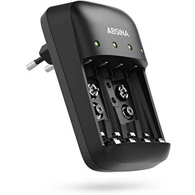 ABSINA Oplaadbare AA AAA & 9 V batterijlader NiMH batterijlader met 4 sleuven Oplaadbare batterijlader voor AAA, AA en 9V Batterijlader, Acculader, Acculader ABSINA Oplaadbare AA AAA & 9 V batterijlader NiMH batterijlader met 4 sleuven Oplaadbare batterijlader voor AAA, AA en 9V Batterijlader, Acculader, Acculader