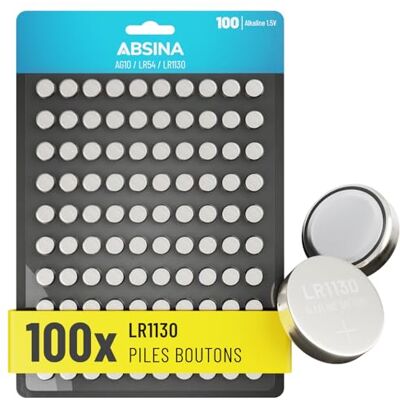 ABSINA AG10 LR1130 alkaline knoopcel 1,5 V, lekvrij en duurzaam ABSINA AG10 LR1130 alkaline knoopcel 1,5 V, lekvrij en duurzaam