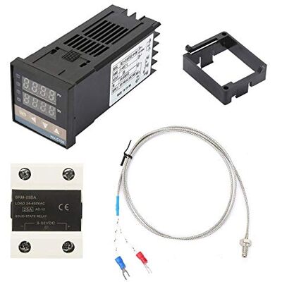 Keenso Temperatuurregelaar + relais + thermoelement, PID temperatuurregelaar Kits Digital AC 110-240V 0-400 + 25A SSR halfgeleiderrelais + 1m thermoelement type M6K Keenso Temperatuurregelaar + relais + thermoelement, PID temperatuurregelaar Kits Digital AC 110-240V 0-400 + 25A SSR halfgeleiderrelais + 1m thermoelement type M6K
