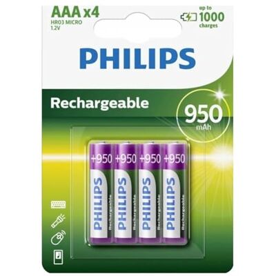 Philips R03B4A95/10 AAA oplaadbare batterij (950 mAh, 1,2 V, 4 stuks) Philips R03B4A95/10 AAA oplaadbare batterij (950 mAh, 1,2 V, 4 stuks)