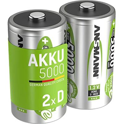 Ansmann Mono D 5000 mAh 1,2 V oplaadbare batterijen (2 stuks) HR20 oplaadbare batterijen met lage zelfontlading ideale batterijen voor radio's, draagbare luidsprekers, speelgoed enz. Ansmann Mono D 5000 mAh 1,2 V oplaadbare batterijen (2 stuks) HR20 oplaadbare batterijen met lage zelfontlading ideale batterijen voor radio's, draagbare luidsprekers, speelgoed enz.