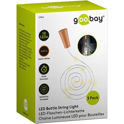 goobay 57866 Flessenslinger, 3 x 10 leds, voor het plaatsen in flessen, timer/timerfunctie, met batterijen in de sluiting, 1 m, transparant goobay 57866 Flessenslinger, 3 x 10 leds, voor het plaatsen in flessen, timer/timerfunctie, met batterijen in de sluiting, 1 m, transparant