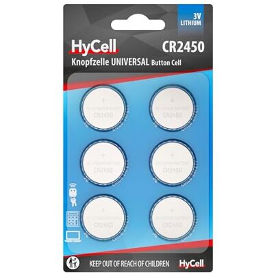 Ansmann HyCell CR2450 Lithium knoopcellen, 3 V, 6 stuks, lange levensduur, voor rekenmachine, weegschaal, klok, autosleutels, garage-opening, afstandsbediening, licht Ansmann HyCell CR2450 Lithium knoopcellen, 3 V, 6 stuks, lange levensduur, voor rekenmachine, weegschaal, klok, autosleutels, garage-opening, afstandsbediening, licht