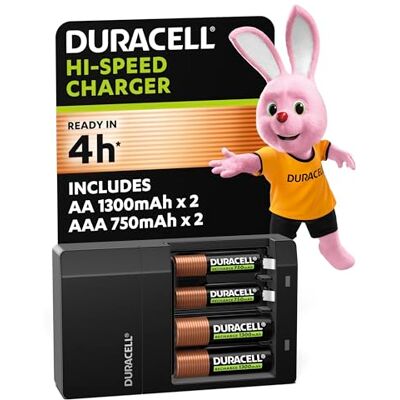 Duracell AA- en AAA-batterijlader in 4 uur (2 AA-batterijen en 2 oplaadbare AAA-batterijen inbegrepen) Duracell AA- en AAA-batterijlader in 4 uur (2 AA-batterijen en 2 oplaadbare AAA-batterijen inbegrepen)