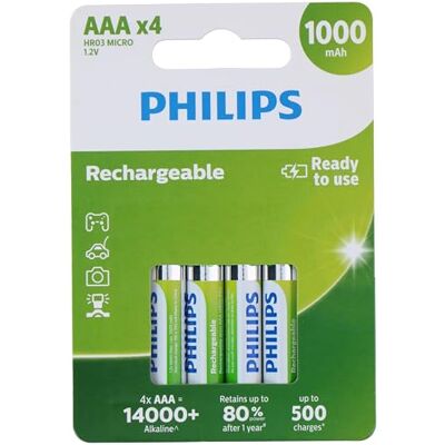 Philips Oplaadbare batterij R03B4RTU10/10 – huishoudelijke batterijen (oplaadbare batterij, nikkel-metaalhydride (NiMH), 1,2 V, 1000 mAh, Cd (cadmium), Hg (kwik), 0,052 g) Philips Oplaadbare batterij R03B4RTU10/10 – huishoudelijke batterijen (oplaadbare batterij, nikkel-metaalhydride (NiMH), 1,2 V, 1000 mAh, Cd (cadmium), Hg (kwik), 0,052 g)