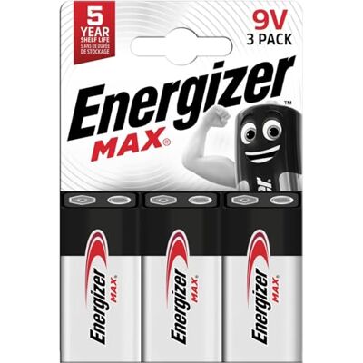 Energizer Max batterij 9 V (3 stuks), alkaline, langdurige energie Voor rookmelders en radio's, verpakking 100% recyclebaar en zonder plastic, houdbaarheid 5 jaar Energizer Max batterij 9 V (3 stuks), alkaline, langdurige energie Voor rookmelders en radio's, verpakking 100% recyclebaar en zonder plastic, houdbaarheid 5 jaar
