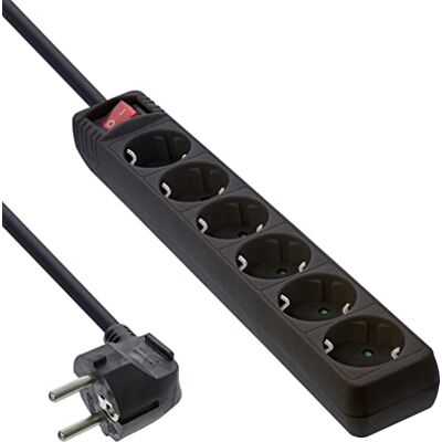 InLine 16465T stekkerdoos 6-voudig met geaard contact en schakelaar, zwart, 5 m InLine 16465T stekkerdoos 6-voudig met geaard contact en schakelaar, zwart, 5 m
