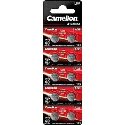Camelion 12051008 alkaline knoopcelbatterij zonder kwik AG8/LR55/LR1121/391 met 1,5 Volt, set van 10, capaciteit 42 mAh Camelion 12051008 alkaline knoopcelbatterij zonder kwik AG8/LR55/LR1121/391 met 1,5 Volt, set van 10, capaciteit 42 mAh